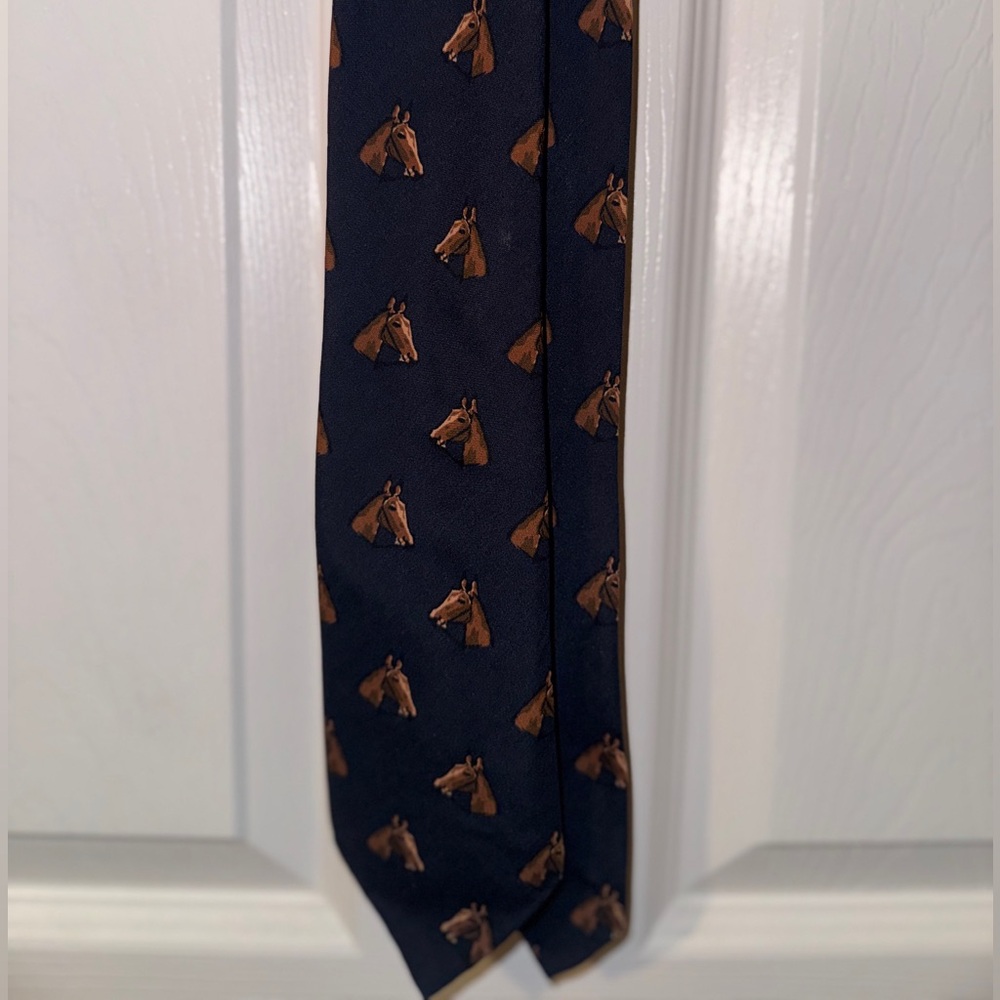 Drake’s Navy Untipped Tie with Brown Horse Motif